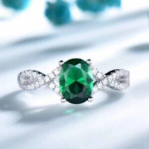 IRAMAT 925 Sterling Silver Emerald Zircon Ring | Women’s Fashion Jewelry